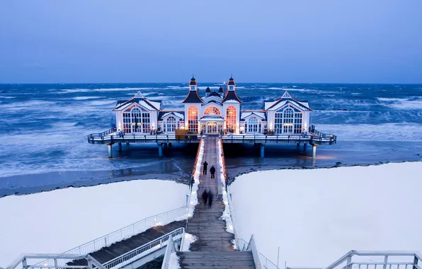 Картинка лед, море, Германия, пирс, Sellin Pier, Мекленбург-Передняя Померания, остров Рюген