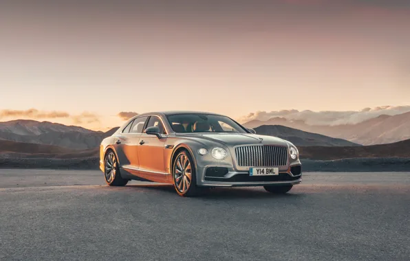 Закат, Bentley, вечер, Flying Spur, 2020, Blackline