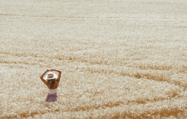 Field, woman, freedom, wheat