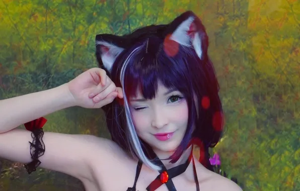 Girl, green eyes, beautiful, short hair, pretty, face, cosplay, attractive