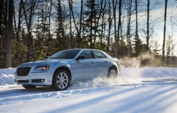 Картинка зима, снег, природа, седан, Chrysler 300