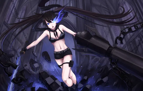 Камни, оружие, катана, цепь, black rock shooter, mato kuroi