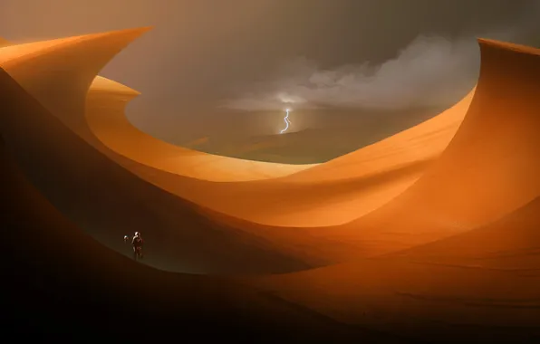 Картинка молния, пустыня, человек, скафандр, зонд