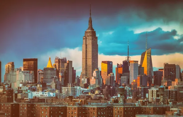 Картинка облака, Нью-Йорк, крыши, Эмпайр-стейт-билдинг, Соединенные Штаты
