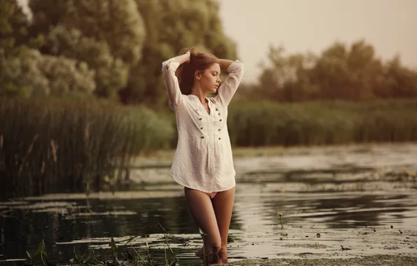 Лето, девушка, пруд, река, фотограф, рубашка, Yuri Egoroff