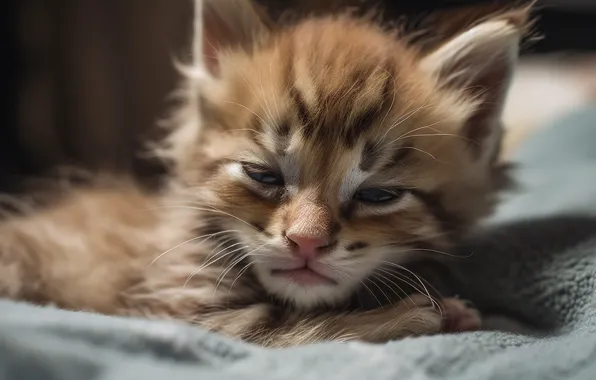 Кошка, кот, взгляд, котенок, отдых, портрет, малыш, арт
