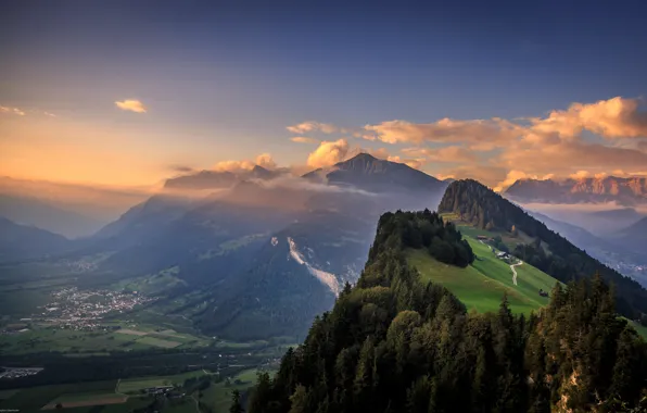 Небо, облака, горы, Швейцария, Graubünden, Valzeina