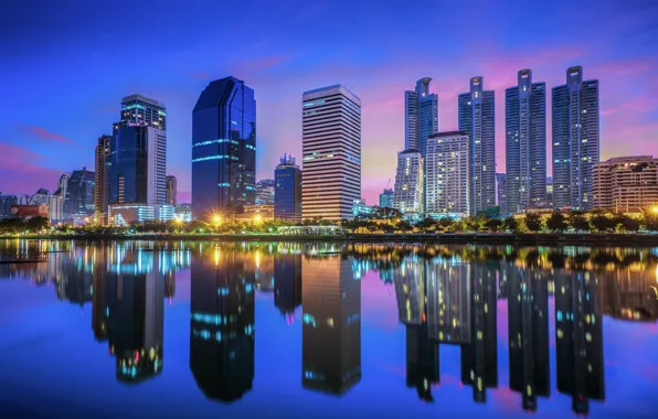 Город, здания, вечер, Тайланд, Бангкок