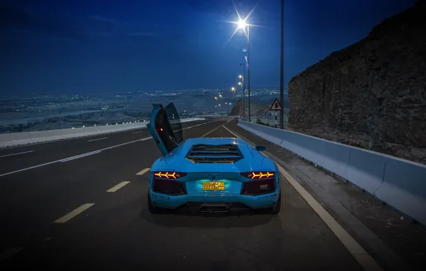Lamborghini, road, blue, aventador