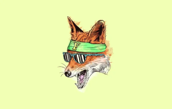 Картинка Минимализм, арт, очки, лиса, fox, yellow, art