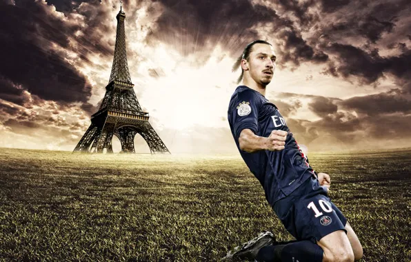 Wallpaper, sport, football, player, Eiffel Tower, Paris Saint-Germain, Zlatan Ibrahimovic