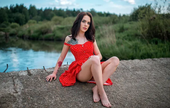 Взгляд, деревья, природа, секси, поза, модель, макияж, фигура