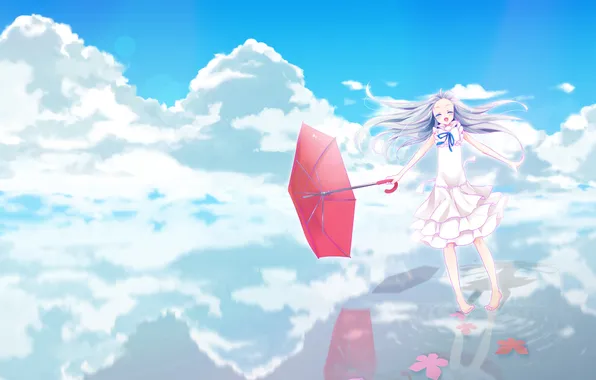 Картинка небо, вода, зонтик, аниме, Anohana, Мэйко Хомма