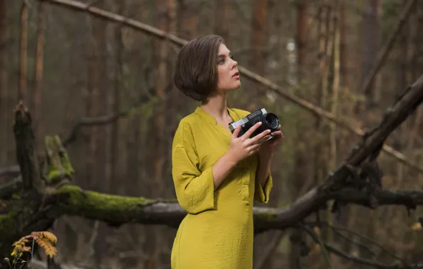 Brunette, Dress, Dakota A, Wearing, from-Met-Art, in Forest