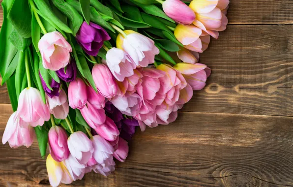 Цветы, букет, тюльпаны, розовые, wood, pink, flowers, tulips