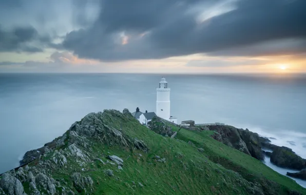 Картинка море, маяк, Англия, Devon, England, мыс, Ла-Манш, English Channel