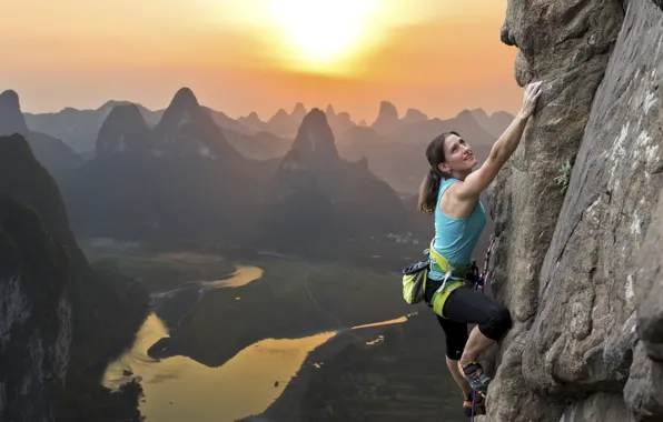 Woman, mountain, climbing