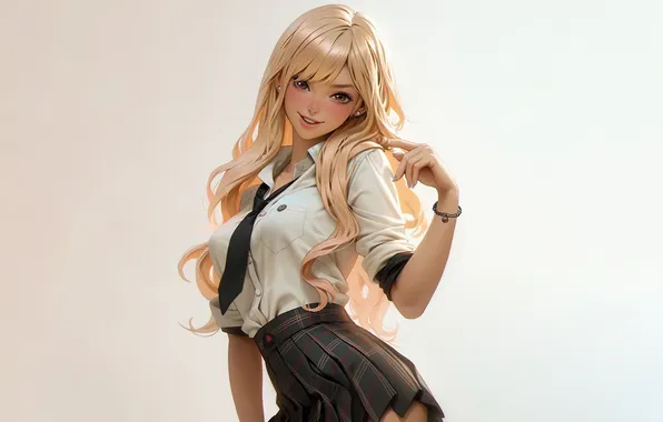 Картинка school uniform, long hair, blonde, anime girls, tie, simple background, schoolgirl, school skirt