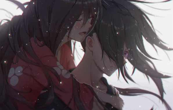 Девушка, слезы, парень, Mio, обнимашки, Dororo, Hyakkimaru