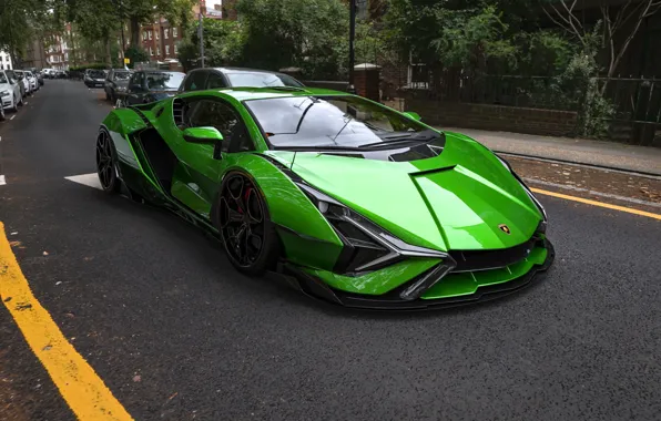 Картинка green, lamborghini, street, sian