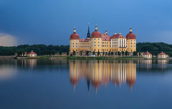 Вода, отражение, Германия, Germany, Moritzburg Castle, Замок Морицбург