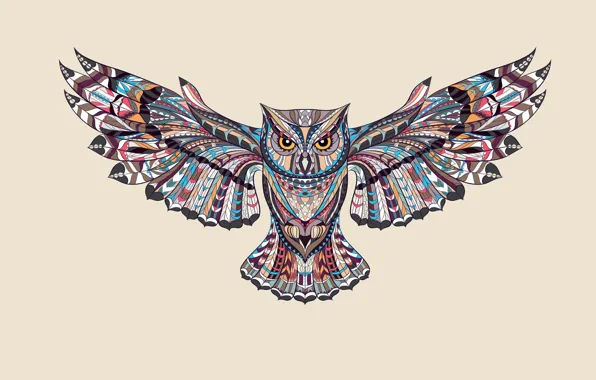 Картинка сова, птица, краски, крылья, светлый фон, owl