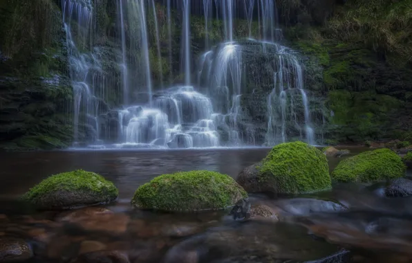 Скалы, берег, водопад