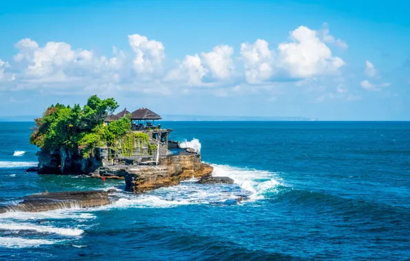 Картинка Бали, Bali, Tanah Lot, Танах Лот, tropical tourism, тропический туризм, океанский пейзаж, ocean skyline