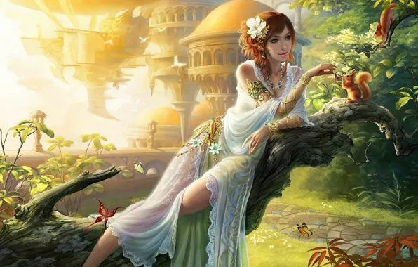 Птицы, балкон, ветка дерева, белки