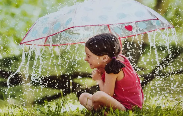 Картинка дождь, зонт, девочка