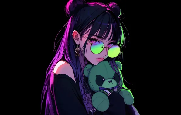 Girl, toy, art, brunette, glasses