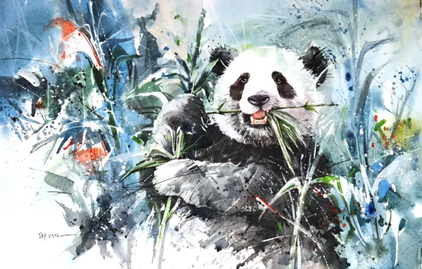 Картинка рисунок, бамбук, медведь, панда, Panda