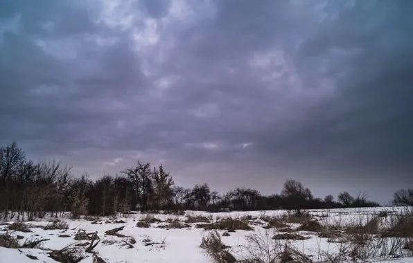 Картинка зима, небо, синий, тучи, вечер