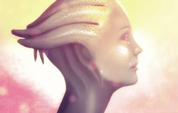 Картинка яркий свет, профиль, Mass Effect, Liara