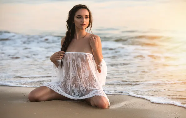 Море, пляж, девушка, Sophia Blake, Jack Russell