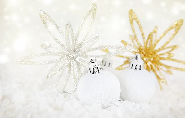 Белый, шарики, украшения, праздник, блеск, новый год, позолота, ёлочные игрушки