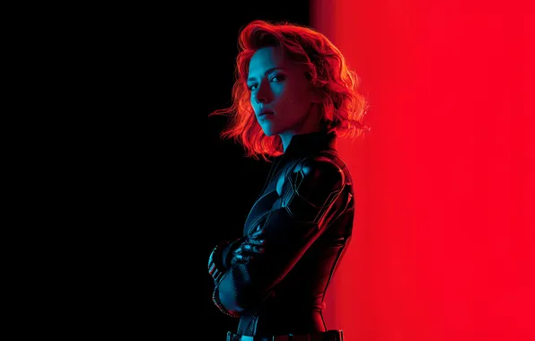 Картинка Scarlett Johansson, look, Black Widow, Natasha Romanoff, superhero, red&black