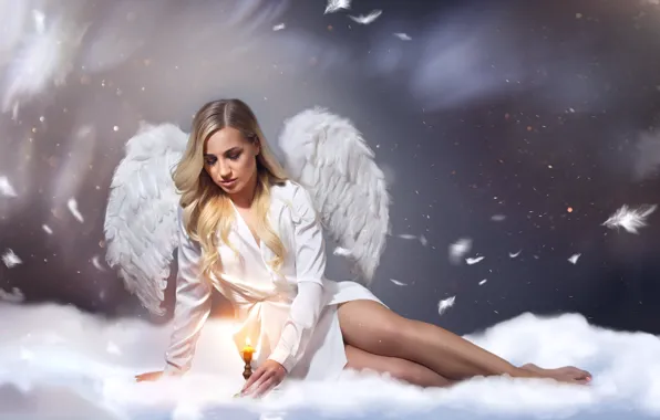 Картинка свеча, крылья, ангел, перья, Сергей Майбога, Полина Таран