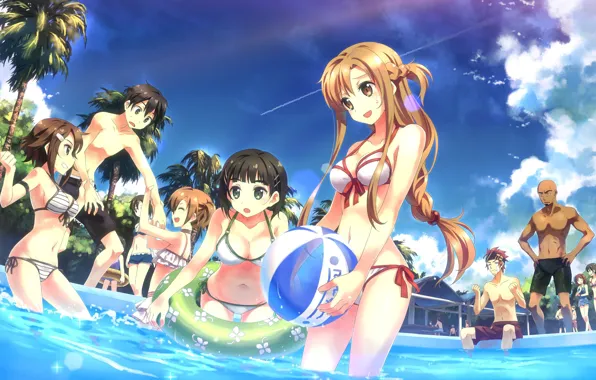 Game, pool, anime, pretty, asian, swimsuit, manga, pretty girl