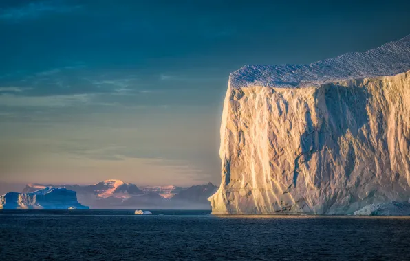 Картинка море, природа, лёд, утро, айсберг