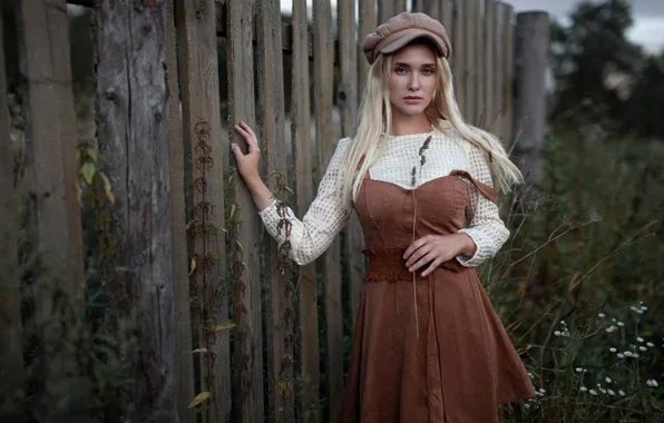 Grass, blouse, dress, flowers, model, women, cap, blonde