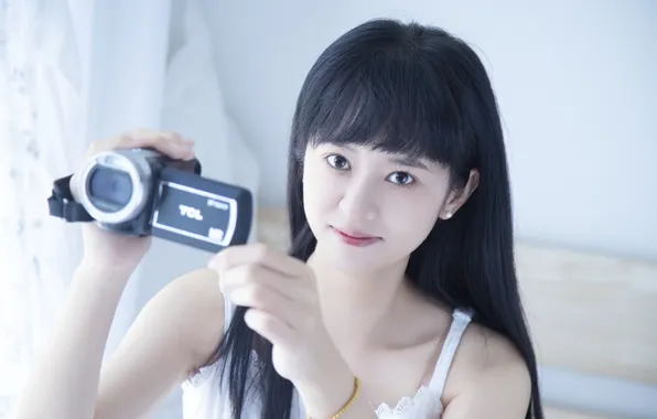 Beautiful, Asian, Model, Smile, Camera, Woman, Pretty, Bedroom