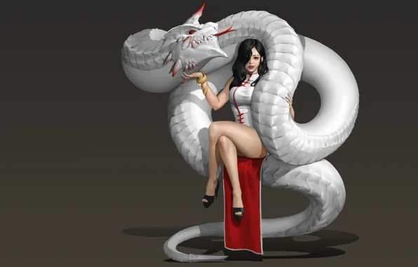 Картинка девушка, дракон, арт, fantasy, Hwan (煥), The Red Horn