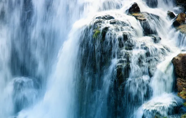 Вода, пейзаж, природа, камни, скалы, водопад, поток, мощь