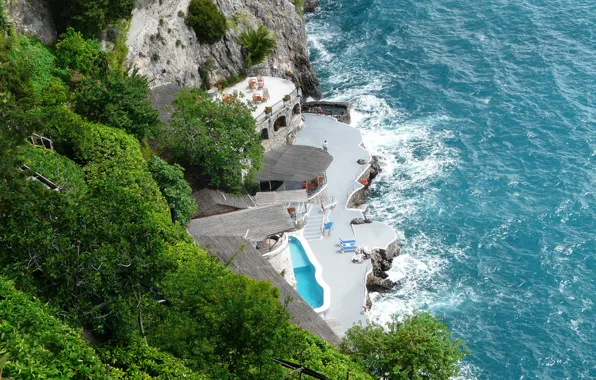 Картинка море, природа, фото, побережье, Италия, сверху, Amalfi
