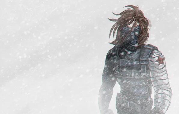 Картинка зима, снег, арт, Marvel Comics, Первый мститель: Другая война, Bucky Barnes, winter soldier