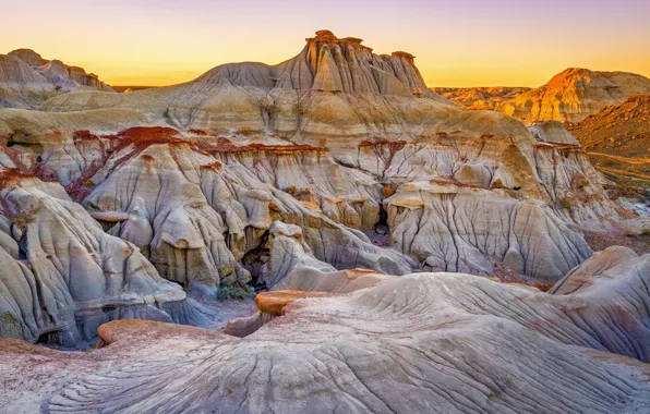 Картинка закат, горы, Канада, Альберта, Dinosaur Provincial Park