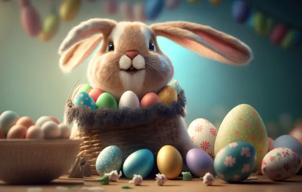 Яйца, colorful, кролик, Пасха, spring, Easter, eggs, bunny