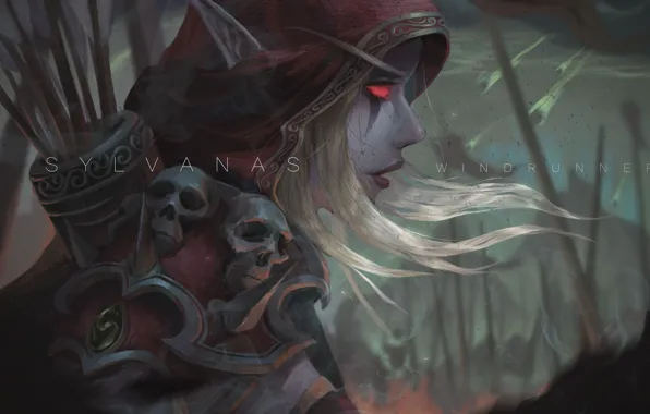 Девушка, лук, арт, WoW, World of Warcraft, эльфийка, art, Sylvanas Windrunner