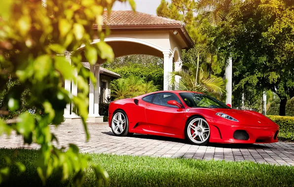 Картинка машина, авто, деревья, природа, день, феррари, ferrari F430